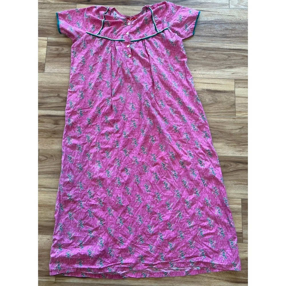 Nursing Nightgown Med Pink Floral Zipper Chest Maxi Loungewear Pocket Pink Vtg